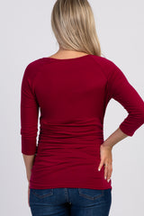 PinkBlush Burgundy Basic Ruched Fitted Maternity Top