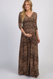 PinkBlush Brown Leopard Print Maternity/Nursing Wrap Maxi Dress