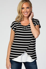 Black Striped Layered Wrap Front Nursing Top