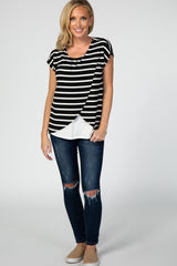 Black Striped Layered Wrap Front Nursing Top