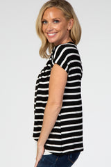 Black Striped Layered Wrap Front Nursing Top