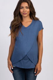 PinkBlush Blue Layered Wrap Front Maternity Nursing Top