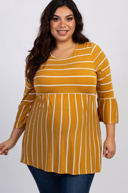 PinkBlush Mustard Striped Peplum Ruffle Plus Maternity Top