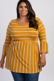 PinkBlush Mustard Striped Peplum Ruffle Plus Top