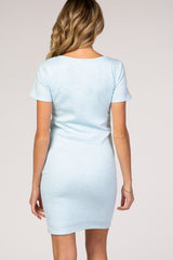 PinkBlush Light Blue Heathered Short Sleeve Fitted Maternity Dress