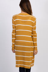 Mustard Striped Knit Long Cardigan