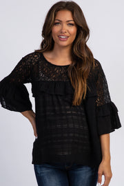 Black Lace Ruffle Maternity Top