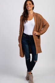 Camel Knit Long Sleeve Cardigan