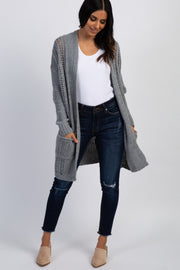 Grey Knit Long Sleeve Cardigan