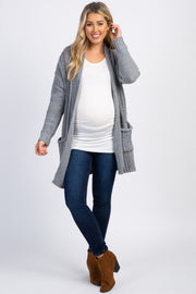 Grey Knit Long Sleeve Maternity Cardigan