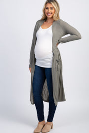 Olive Ribbed Maternity Duster Cardigan