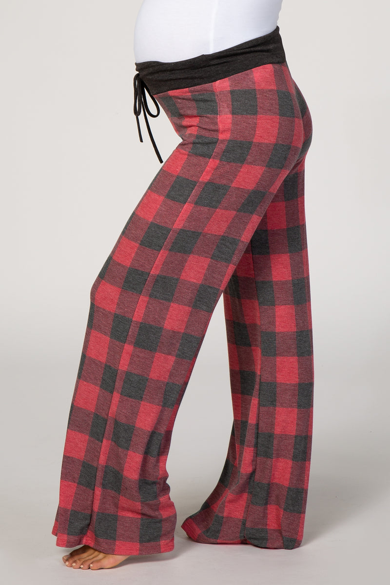 PinkBlush Red Plaid Drawstring Maternity Lounge Pants