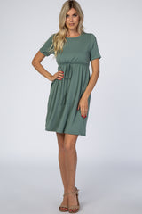 PinkBlush Sage Green Cuff Sleeve Waist Tie Dress