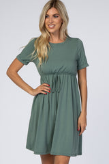 PinkBlush Sage Green Cuff Sleeve Waist Tie Dress