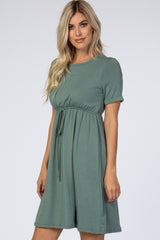 PinkBlush Sage Green Cuff Sleeve Waist Tie Dress