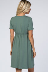 PinkBlush Sage Green Cuff Sleeve Waist Tie Dress