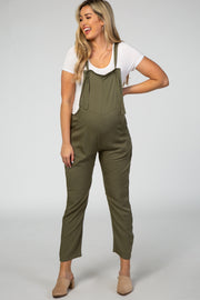 Olive Front Tie Maternity Overalls