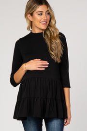 PinkBlush Black Tiered Mock Neck Maternity Top