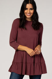 Burgundy Tiered Mock Neck Top