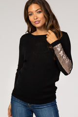 Black Sequin Sleeve Knit Maternity Sweater