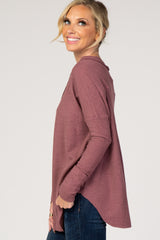 Mauve Waffle Knit Button Front Top