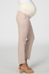 Beige Straight Leg Maternity Pants