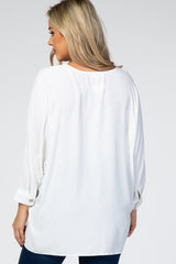 White Solid V-Neck 3/4 Sleeve Maternity Top