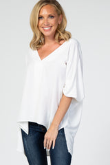 White Solid V-Neck 3/4 Sleeve Maternity Top