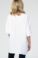 White Solid V-Neck 3/4 Sleeve Top
