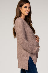 Mocha Popcorn Knit V-Neck Maternity Sweater