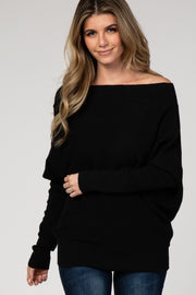 Black Dolman Sleeve Wide Neck Sweater