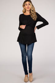 PinkBlush Black Front Knot Long Sleeve Maternity Nursing Top