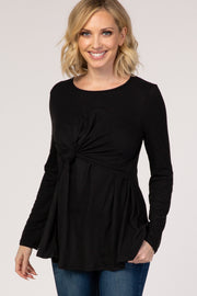 PinkBlush Black Front Knot Long Sleeve Nursing Top