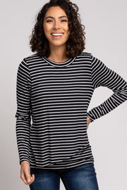 PinkBlush Black Striped Layered Front Long Sleeve Nursing Top