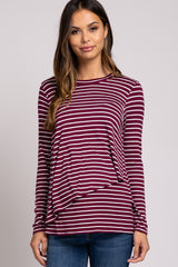 PinkBlush Burgundy Striped Layered Front Long Sleeve Maternity/Nursing Top