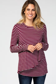 PinkBlush Burgundy Striped Layered Front Long Sleeve Nursing Top