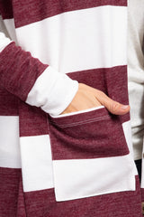 Burgundy Striped Button Front Cardigan