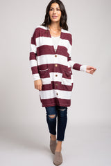 Burgundy Striped Button Front Cardigan