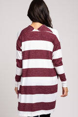 Burgundy Striped Button Front Cardigan