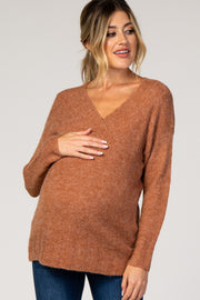 Rust Solid V-Neck Maternity Sweater