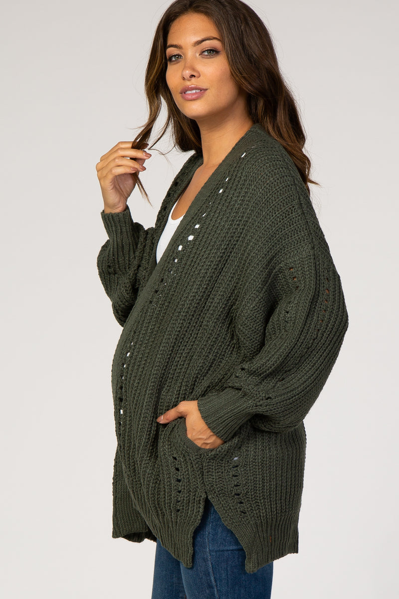 Olive Knit Open Front Bubble Sleeve Maternity Sweater– PinkBlush