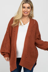 Rust Knit Open Front Bubble Sleeve Maternity Sweater