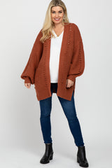 Rust Knit Open Front Bubble Sleeve Maternity Sweater