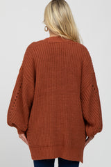 Rust Knit Open Front Bubble Sleeve Maternity Sweater