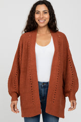 Rust Knit Open Front Bubble Sleeve Maternity Sweater