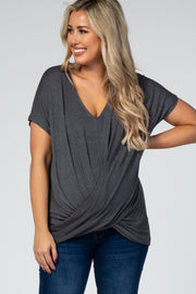 Charcoal Draped Hem V-Neck Short Sleeve Maternity Top