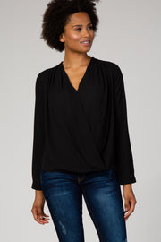 Black Long Sleeve Wrap Maternity Blouse