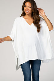 White Hi-Low V-Neck Short Sleeve Maternity Top