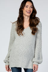 Mint Popcorn Knit Puff Sleeve Maternity Sweater