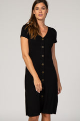 Black Button Down Short Sleeve Dress